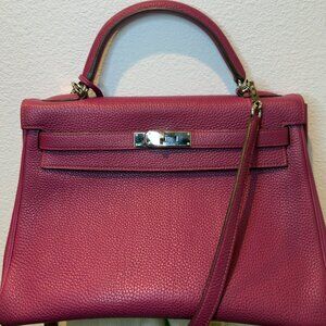 Hermes 32cm Tosca Clemence Retourne Kelly with Palladium Hardware